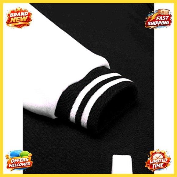 Slim Fit Varsity Jacket Cotton Letterman Baseball Bomber Casual Sporty - Picture 5 of 7